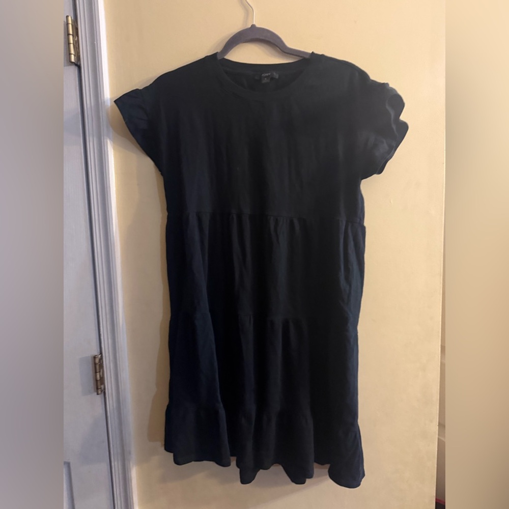 J. Crew Black Mini Tiered Dress with Flutter Sleeves, small